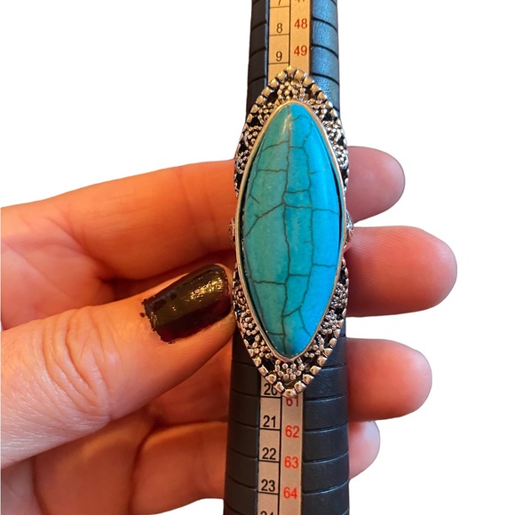 Boho Oversized Silver and Turquoise Ring - Picture 5 of 7